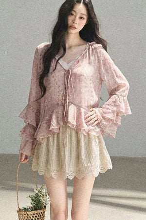 Chiffon Bell-Sleeve Blouse