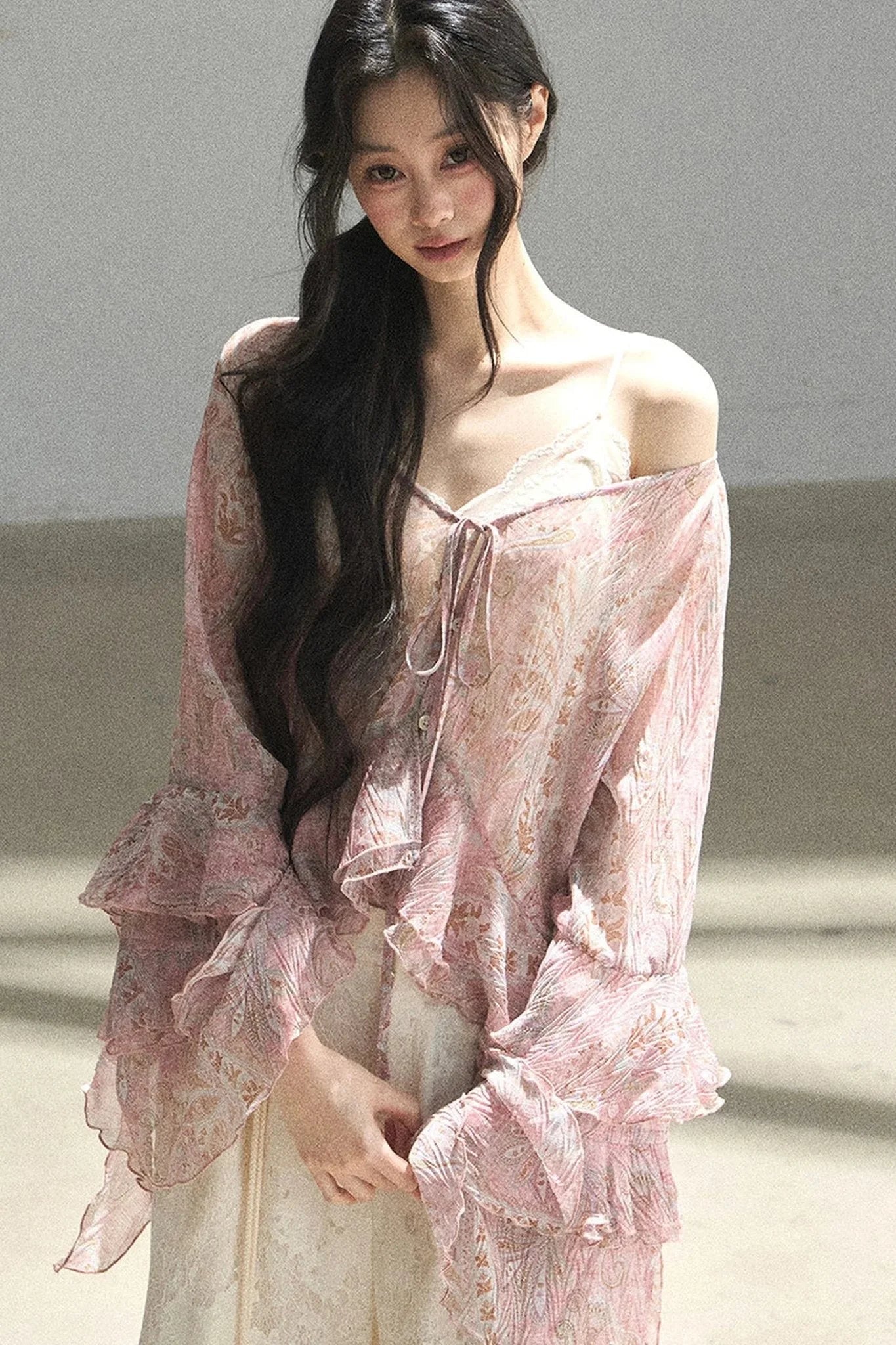 Chiffon Bell-Sleeve Blouse