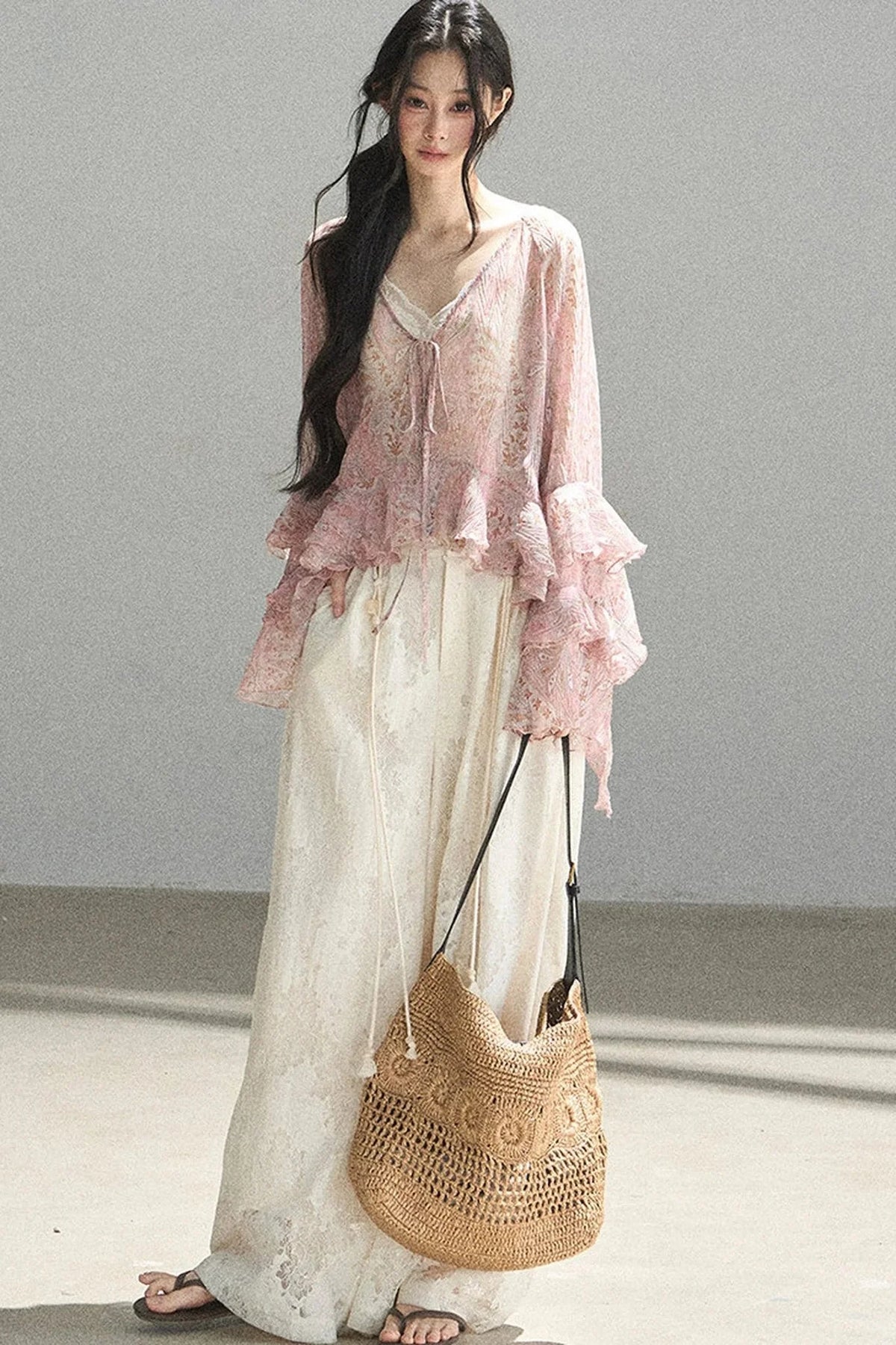 Chiffon Bell-Sleeve Blouse