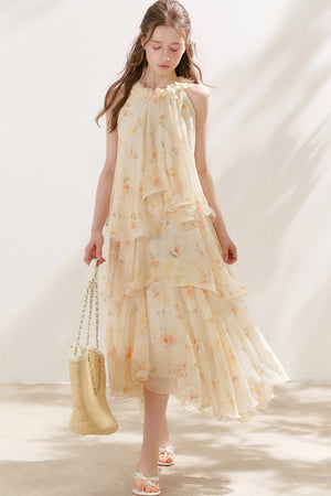 Chiffon Floral Halter Long Dress