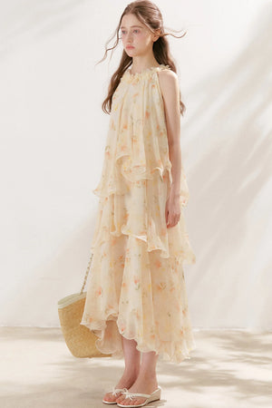 Chiffon Floral Halter Long Dress