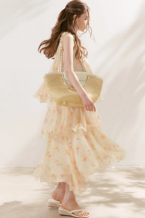 Chiffon Floral Halter Long Dress