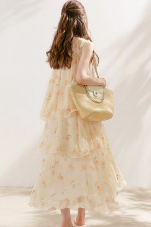Chiffon Floral Halter Long Dress
