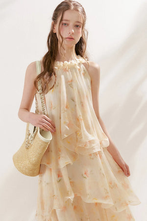 Chiffon Floral Halter Long Dress