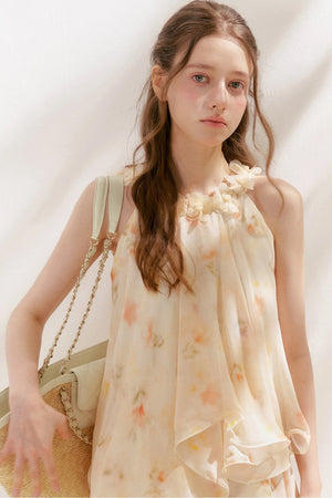 Chiffon Floral Halter Long Dress