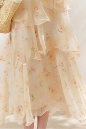 Chiffon Floral Halter Long Dress