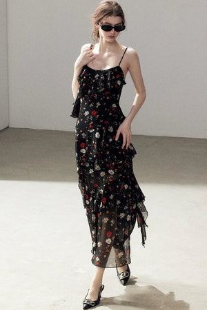 Chiffon Floral Spaghetti Dress