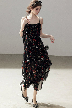Chiffon Floral Spaghetti Dress