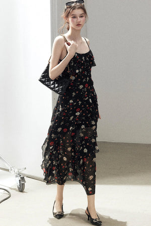 Chiffon Floral Spaghetti Dress