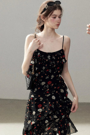 Chiffon Floral Spaghetti Dress