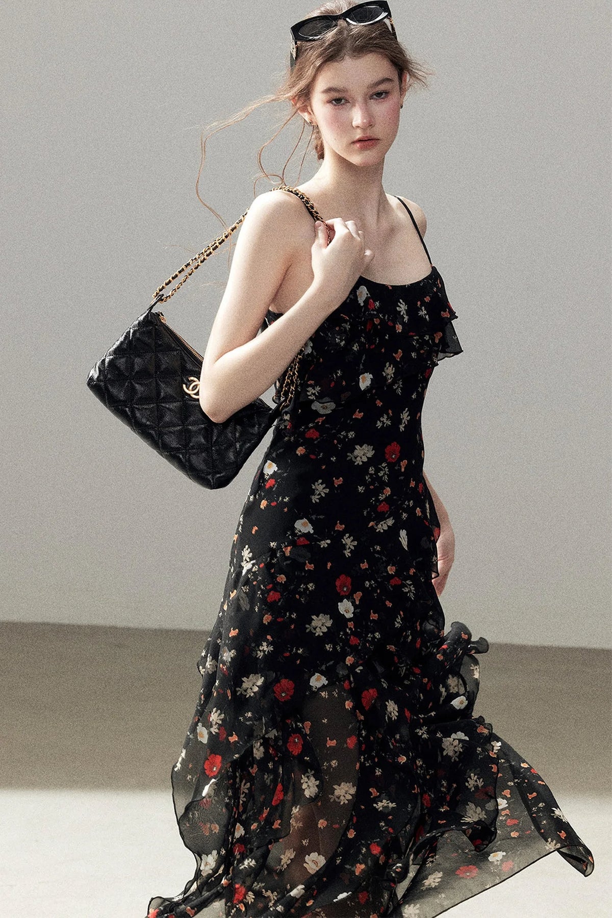 Chiffon Floral Spaghetti Dress