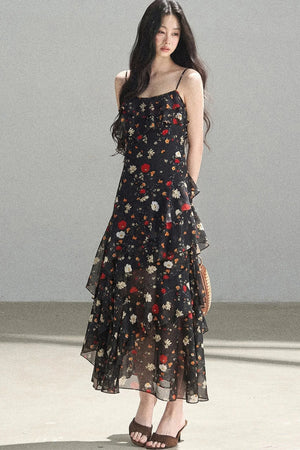 Chiffon Floral Spaghetti Dress