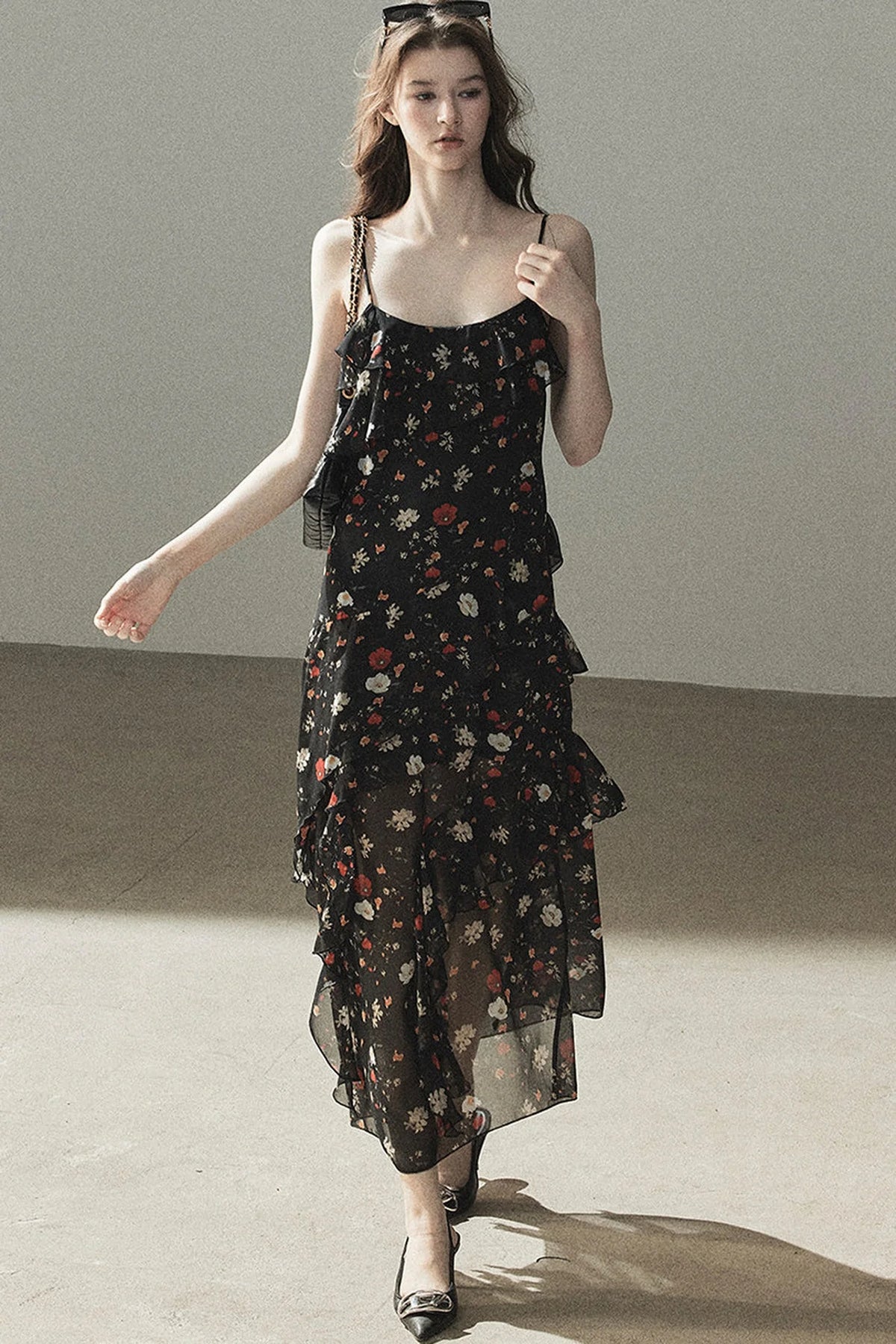 Chiffon Floral Spaghetti Dress