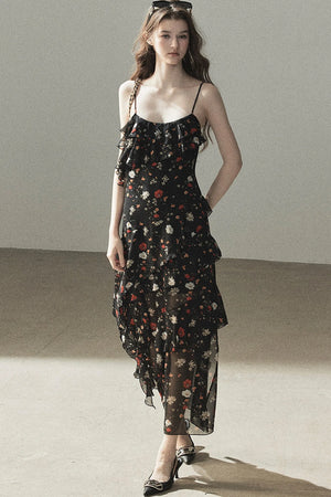 Chiffon Floral Spaghetti Dress