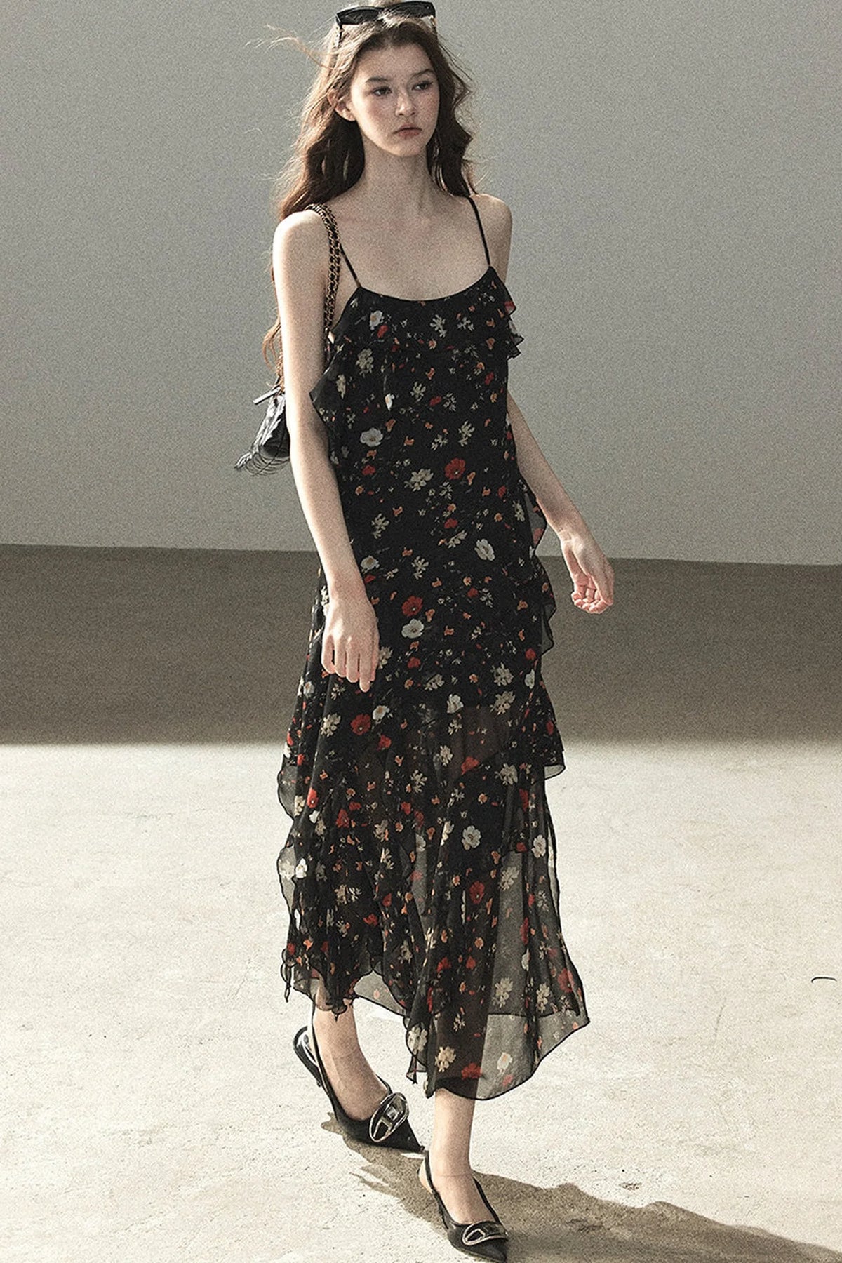 Chiffon Floral Spaghetti Dress