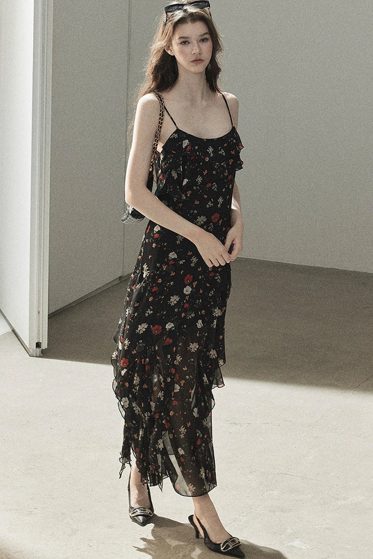 Chiffon Floral Spaghetti Dress