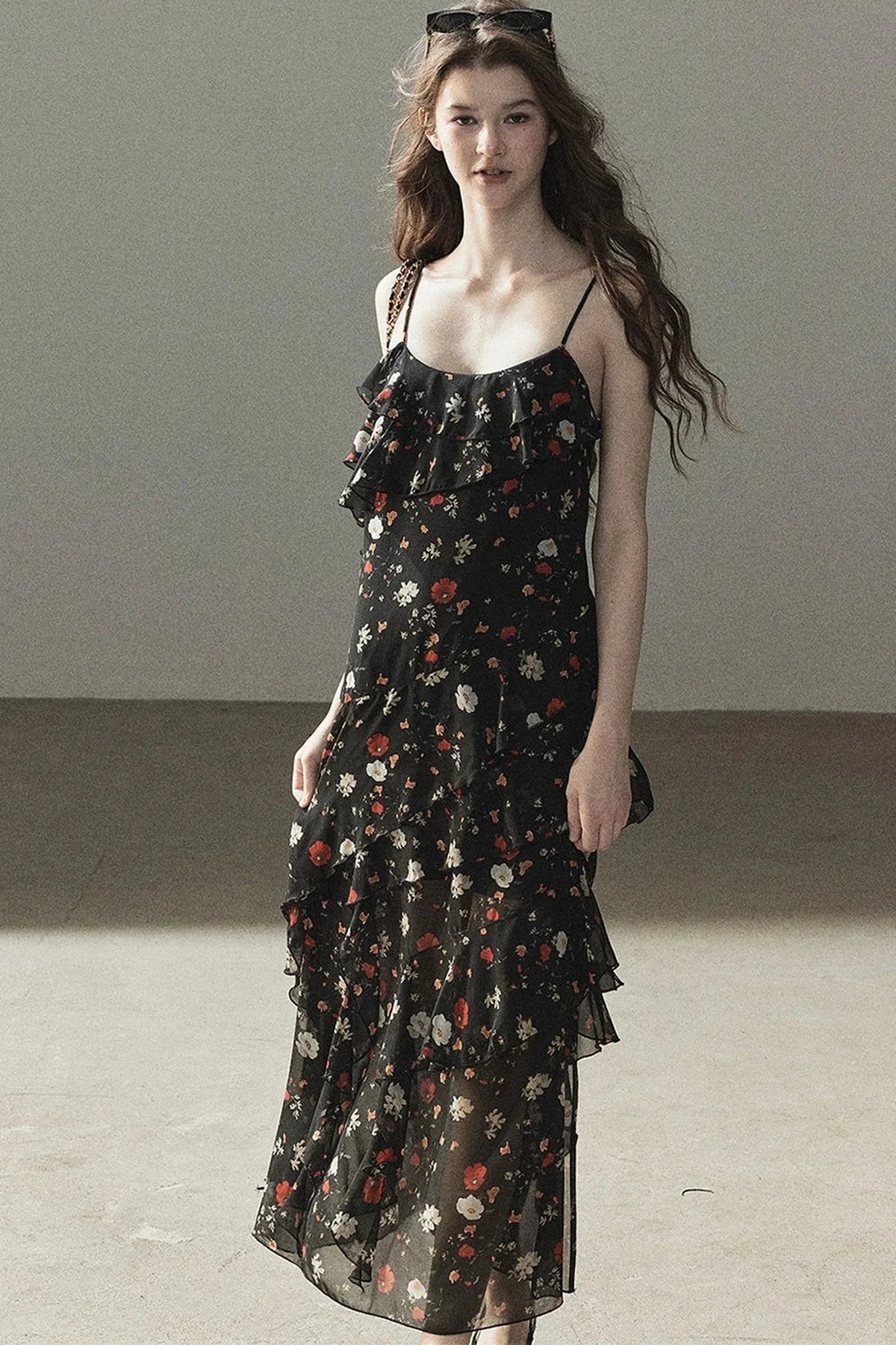 Chiffon Floral Spaghetti Dress