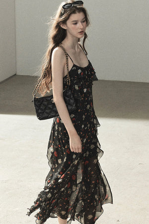 Chiffon Floral Spaghetti Dress