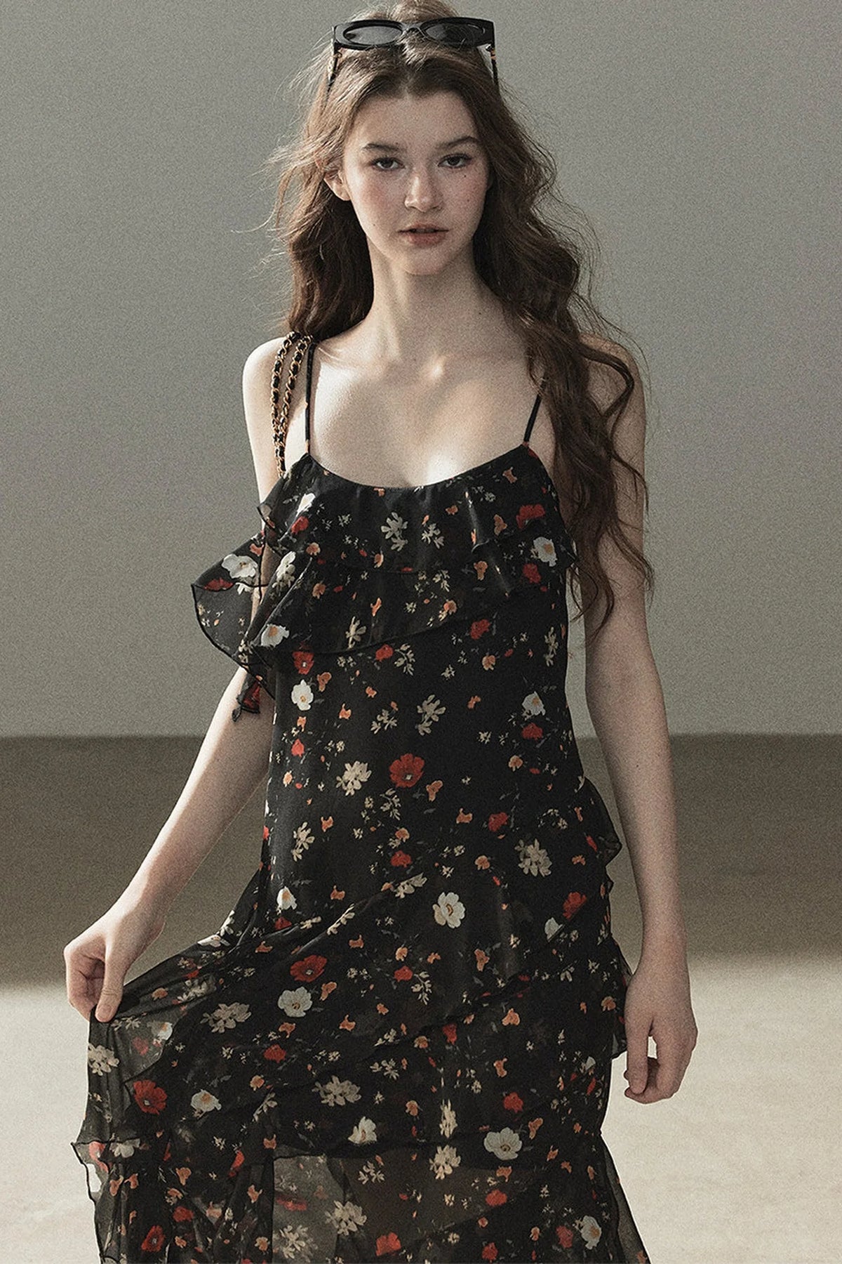 Chiffon Floral Spaghetti Dress