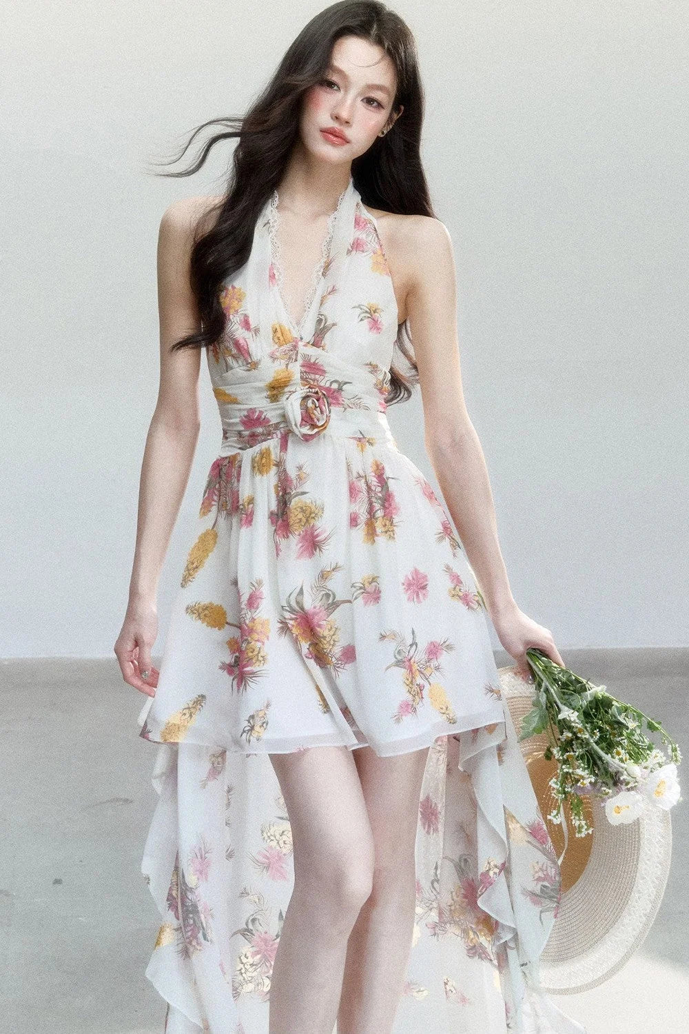 Chiffon Floral V-Neck Dress