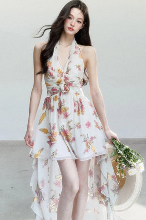 Chiffon Floral V-Neck Dress
