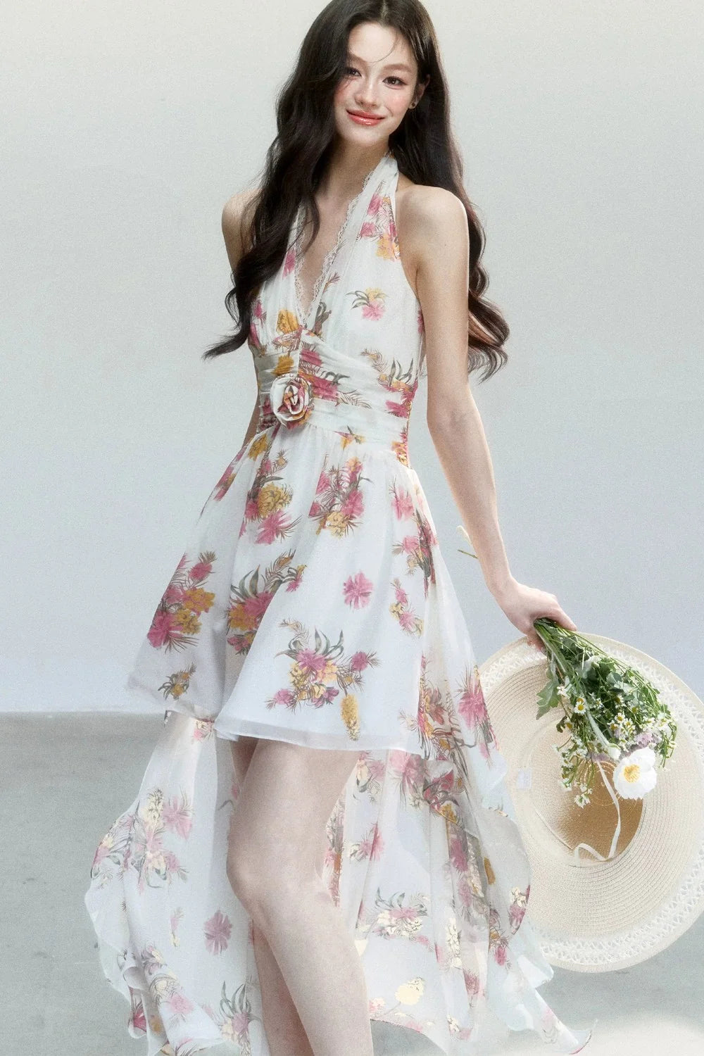 Chiffon Floral V-Neck Dress