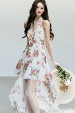 Chiffon Floral V-Neck Dress