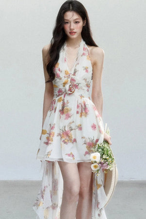 Chiffon Floral V-Neck Dress