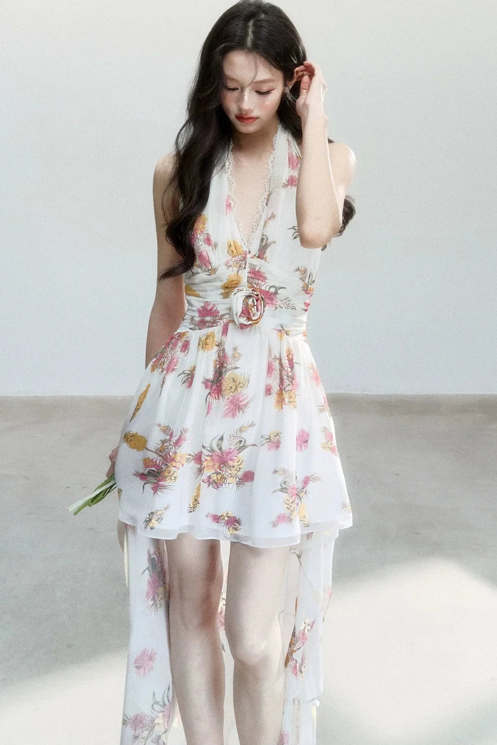 Chiffon Floral V-Neck Dress