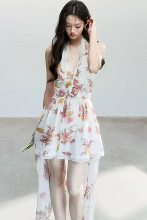 Chiffon Floral V-Neck Dress