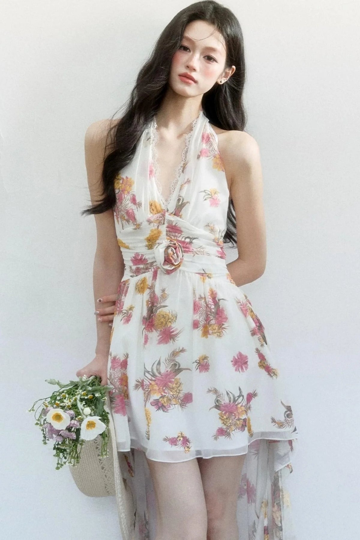 Chiffon Floral V-Neck Dress