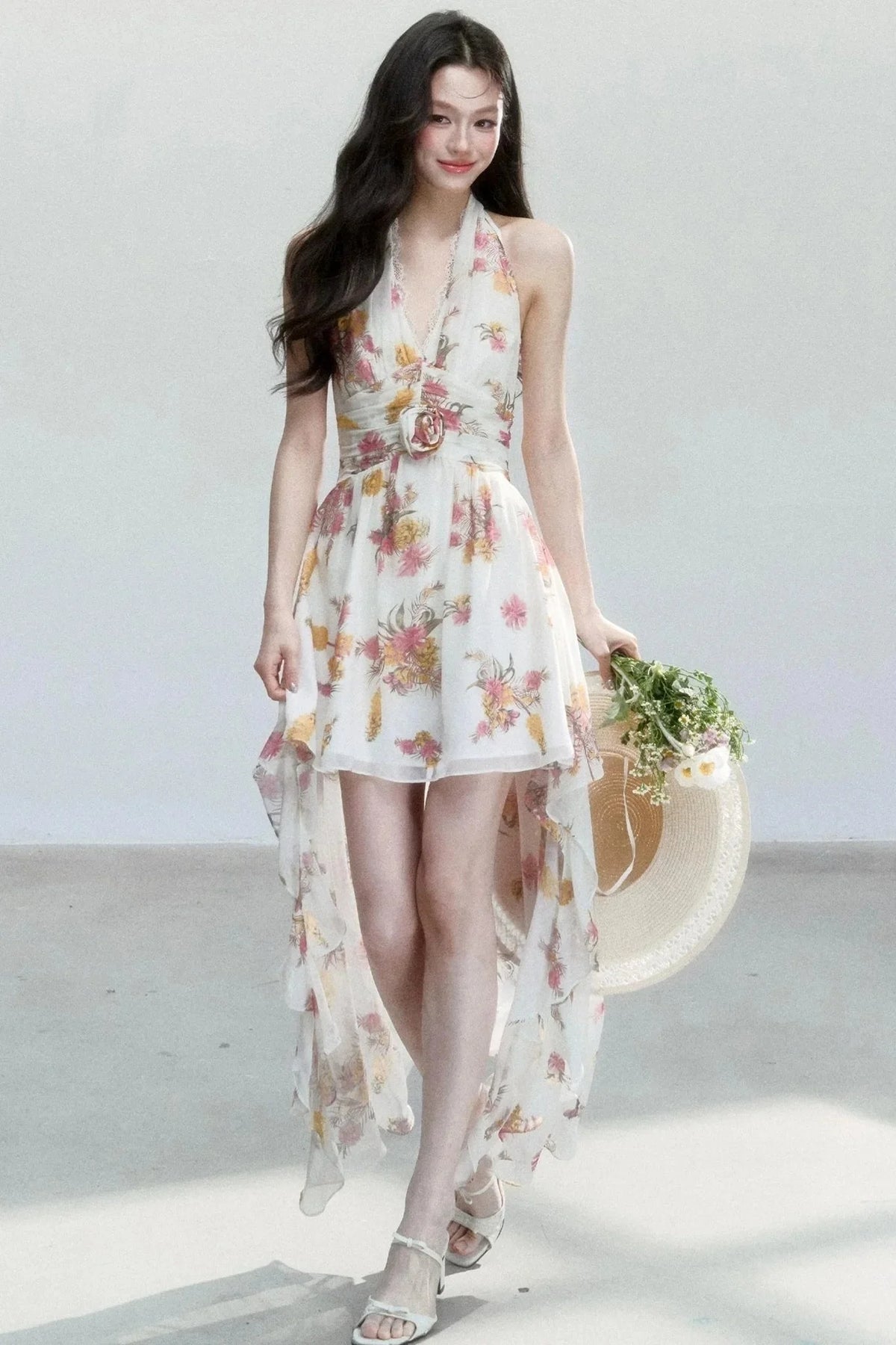 Chiffon Floral V-Neck Dress