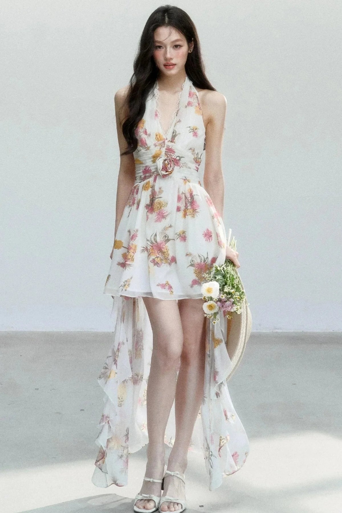 Chiffon Floral V-Neck Dress