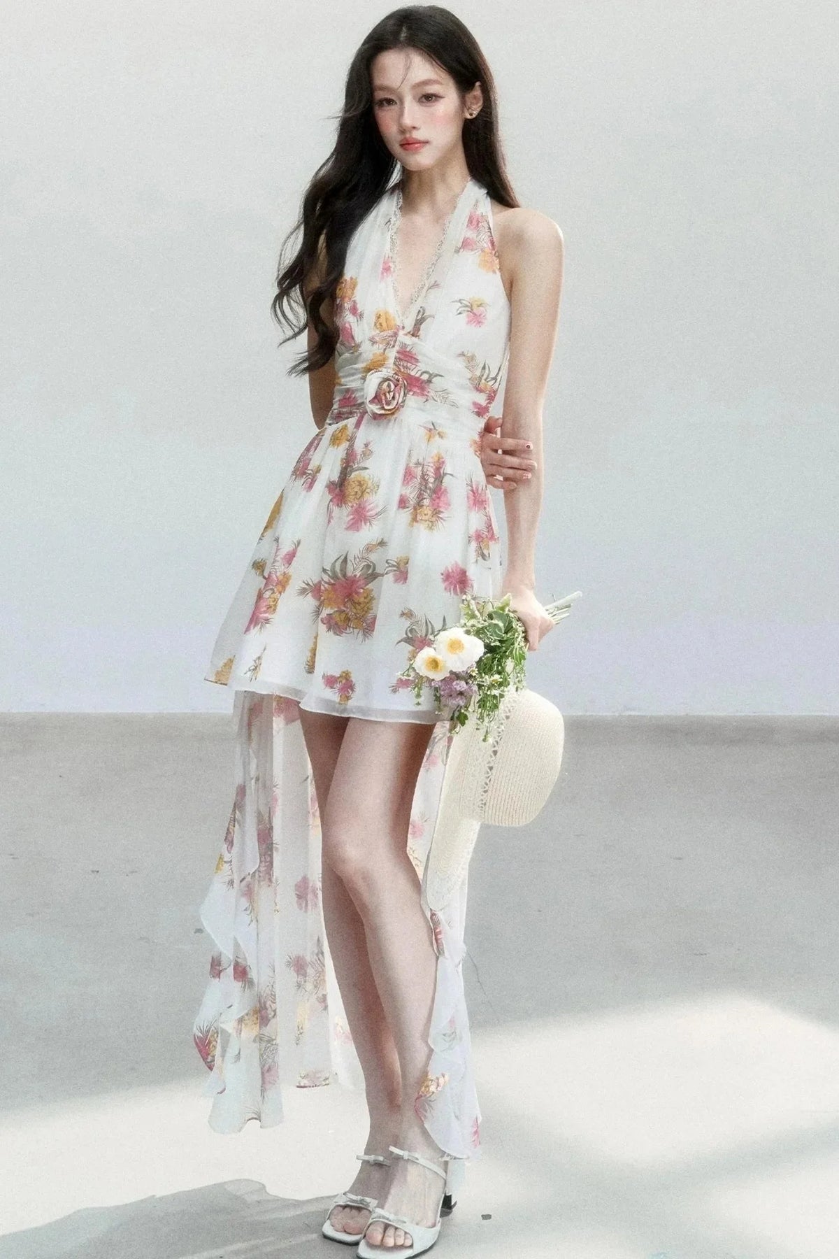 Chiffon Floral V-Neck Dress