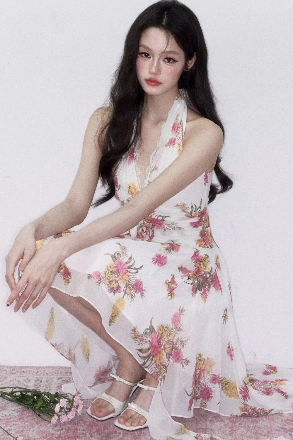 Chiffon Floral V-Neck Dress
