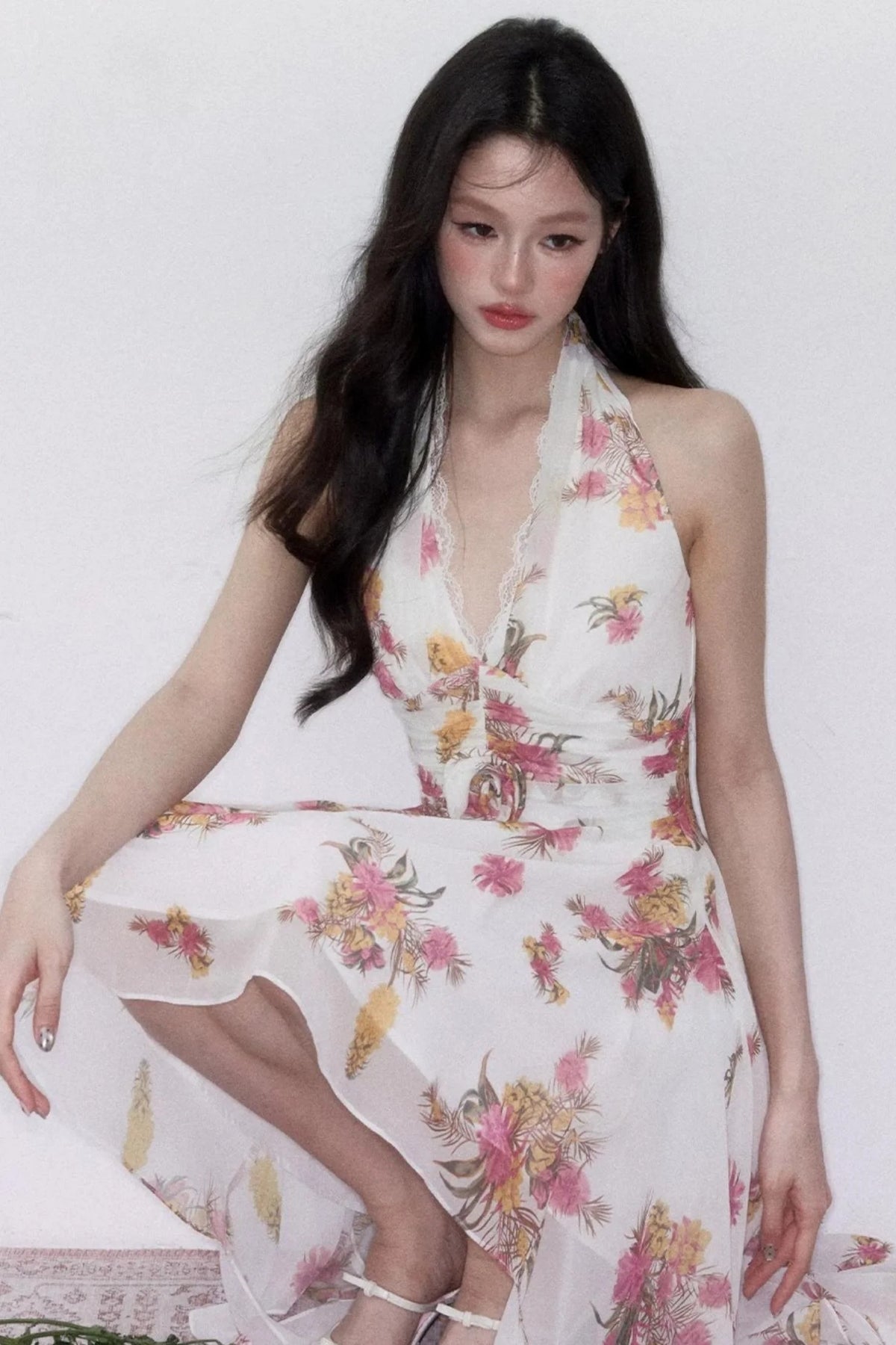 Chiffon Floral V-Neck Dress