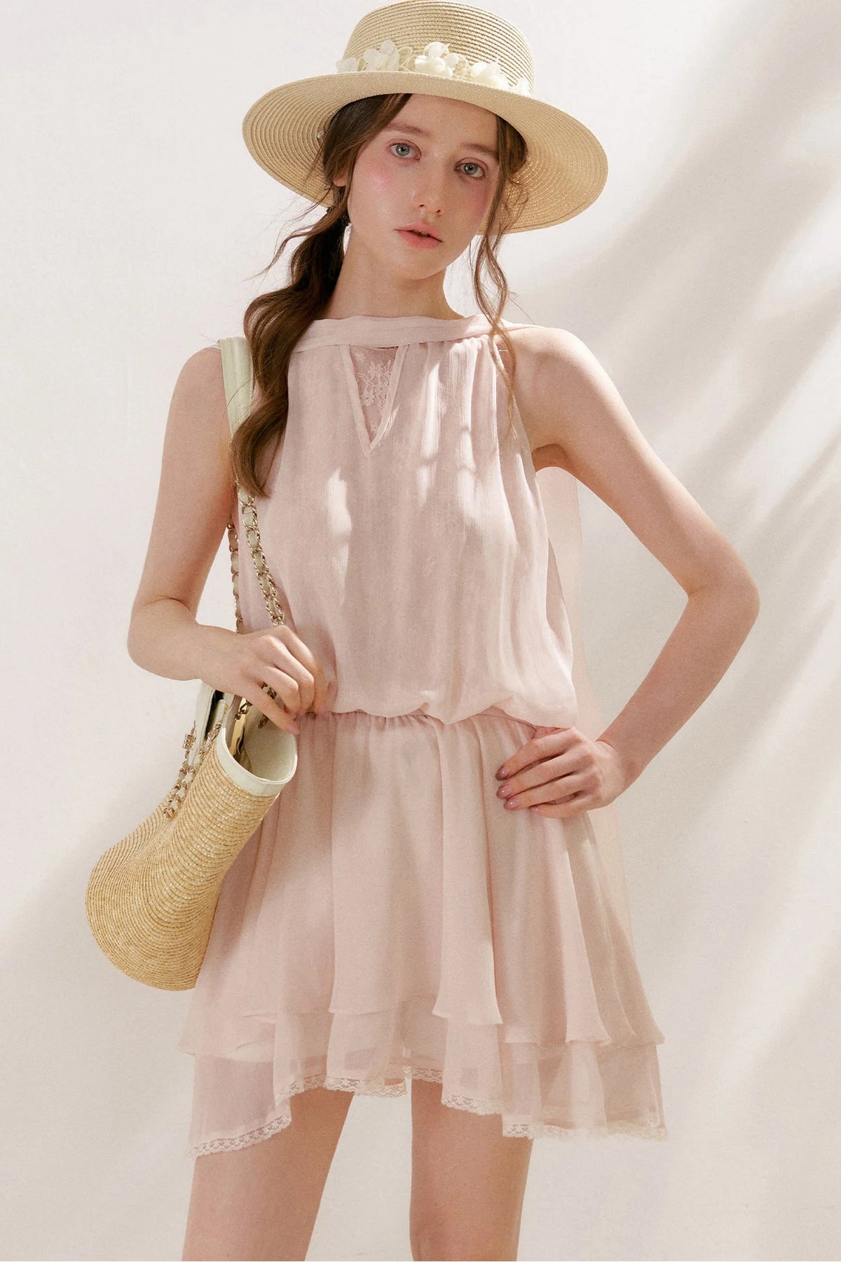 Chiffon Lace Halter Sleeveless Dress
