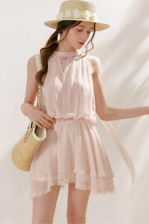 Chiffon Lace Halter Sleeveless Dress