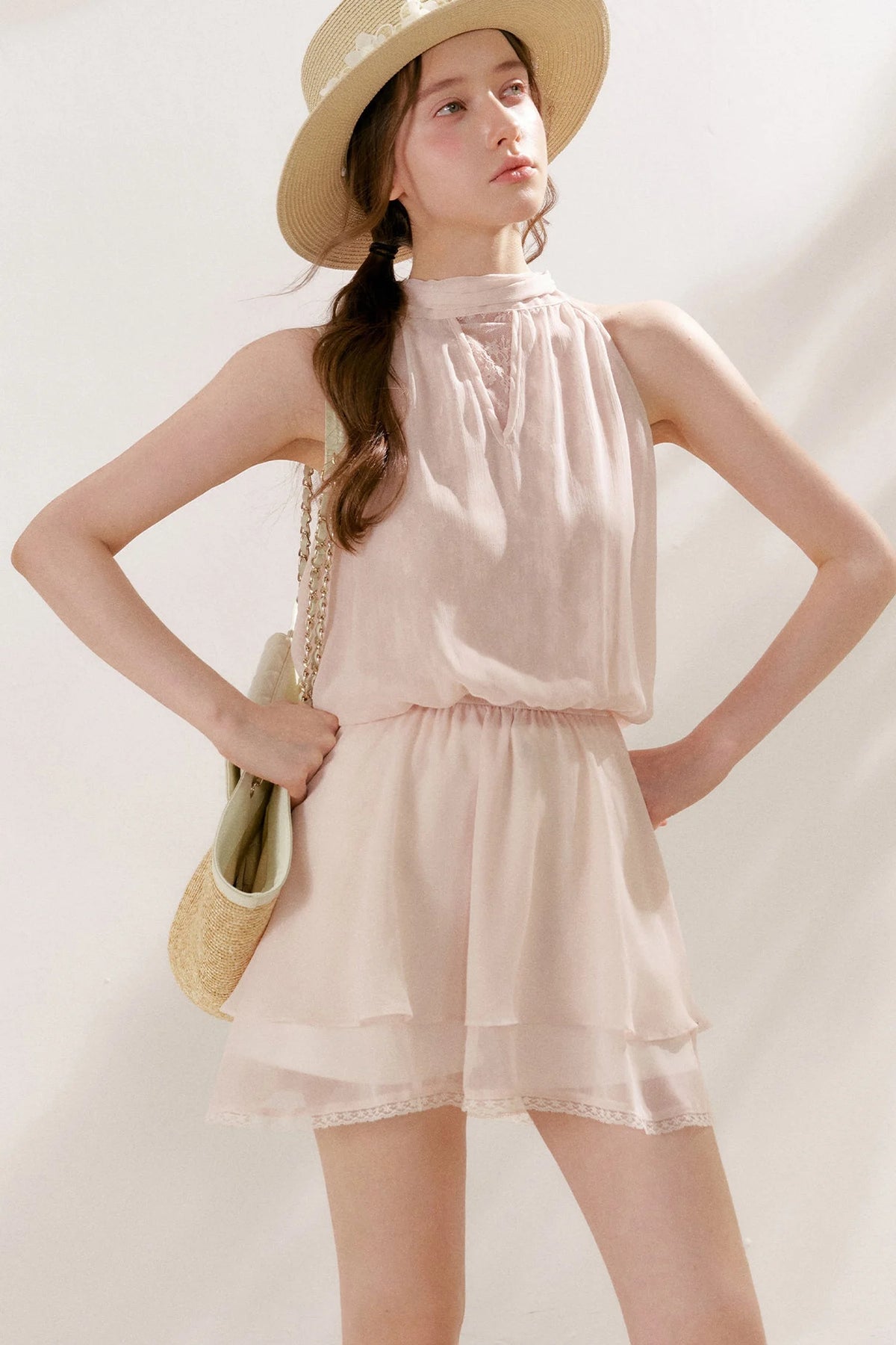 Chiffon Lace Halter Sleeveless Dress