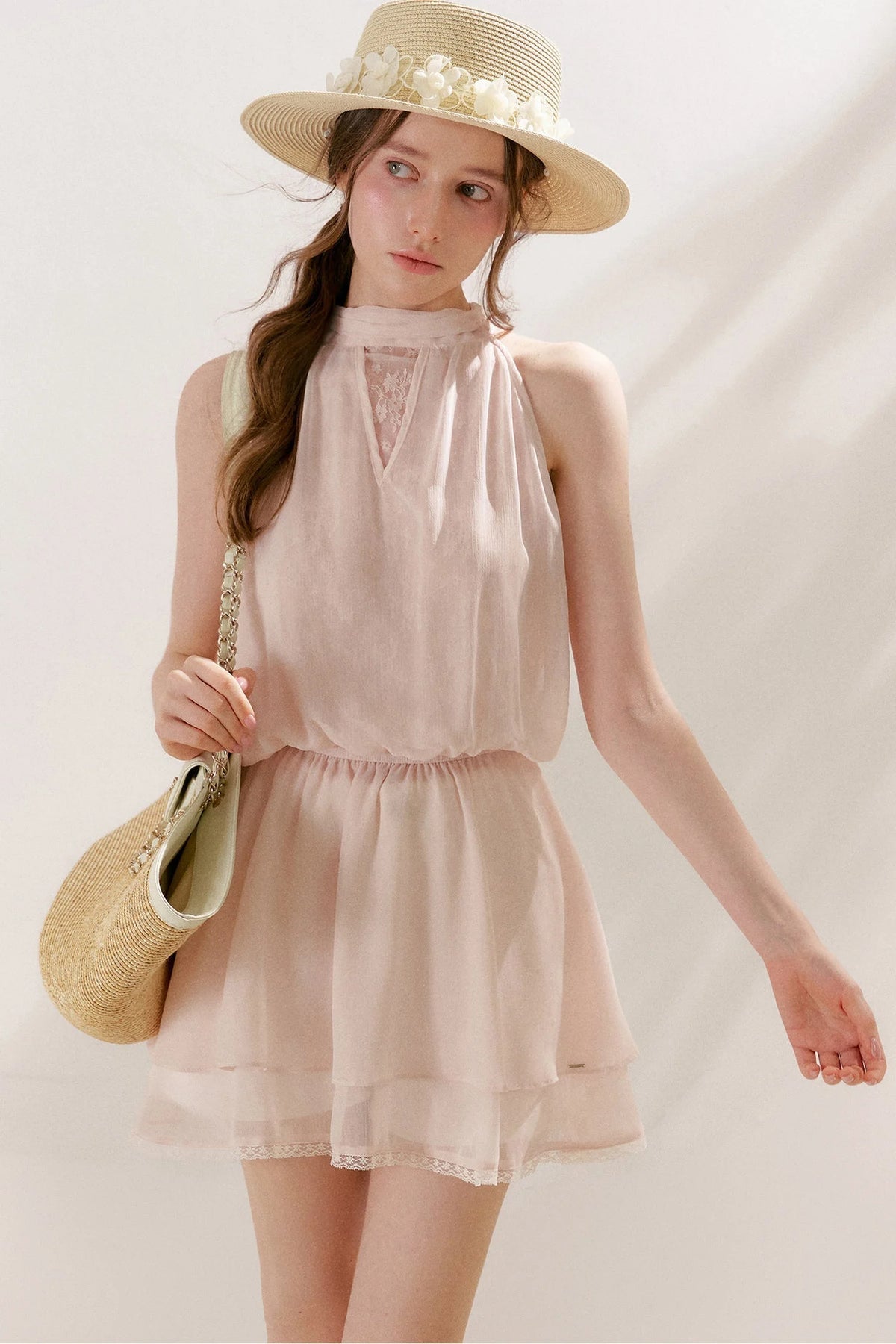 Chiffon Lace Halter Sleeveless Dress