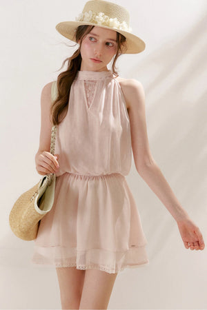 Chiffon Lace Halter Sleeveless Dress