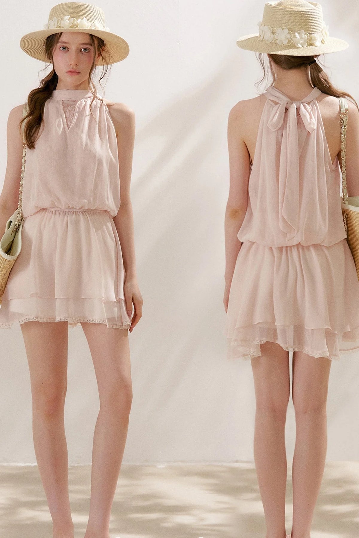 Chiffon Lace Halter Sleeveless Dress