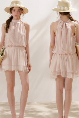 Chiffon Lace Halter Sleeveless Dress