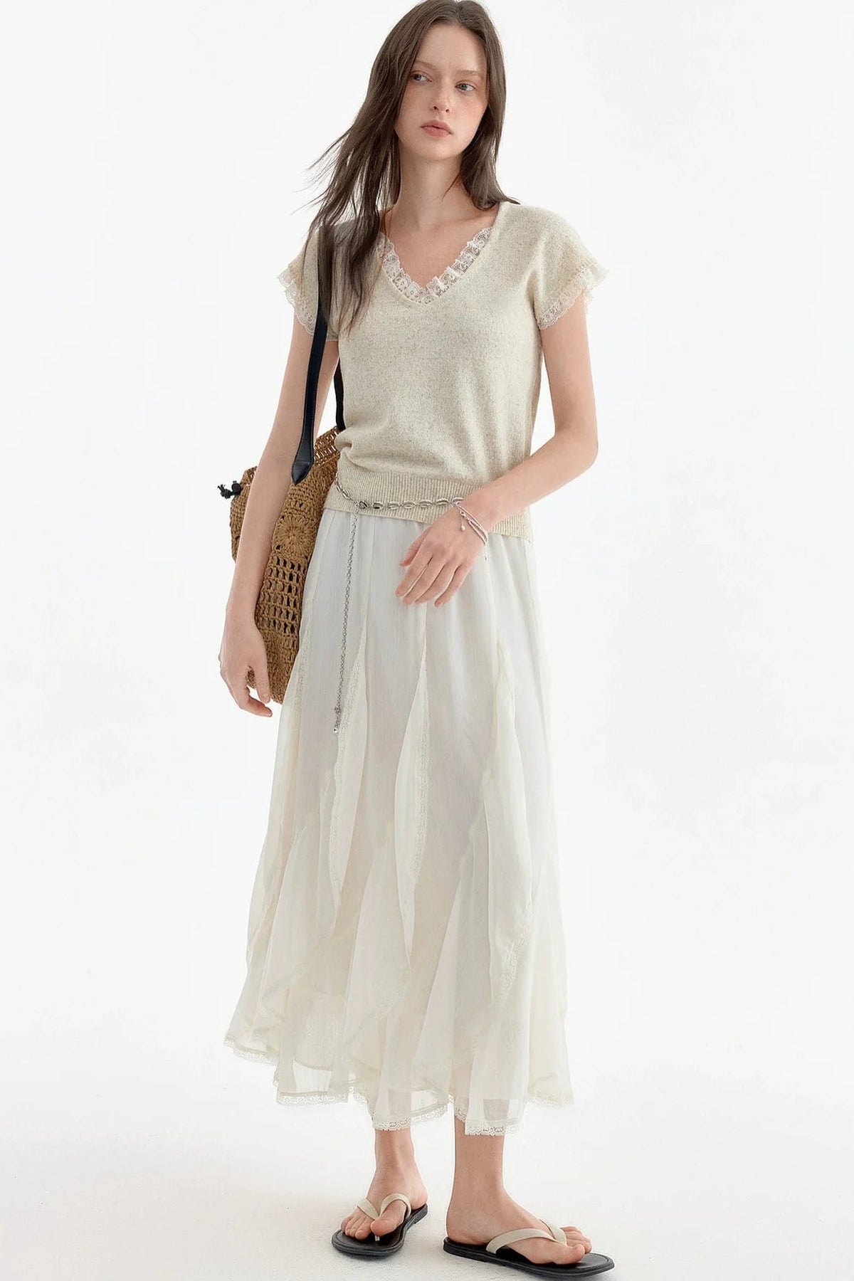 Chiffon Lace Ruffle Skirt