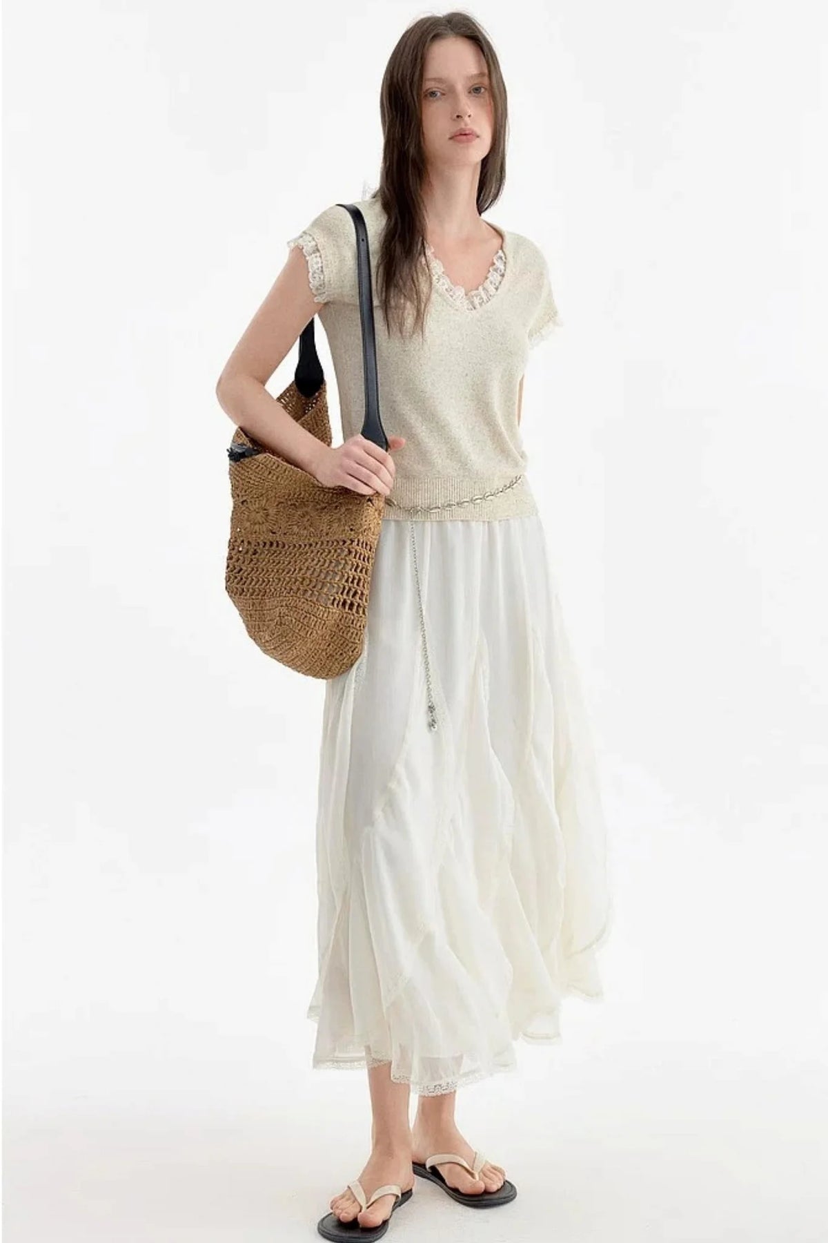 Chiffon Lace Ruffle Skirt