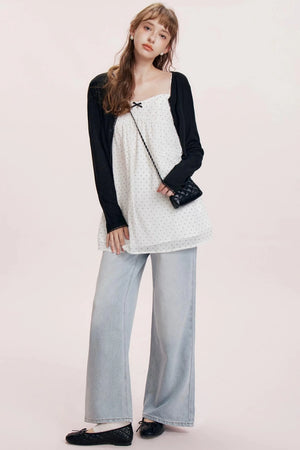 Chiffon Polka Dot A-Line Dress Set-Up