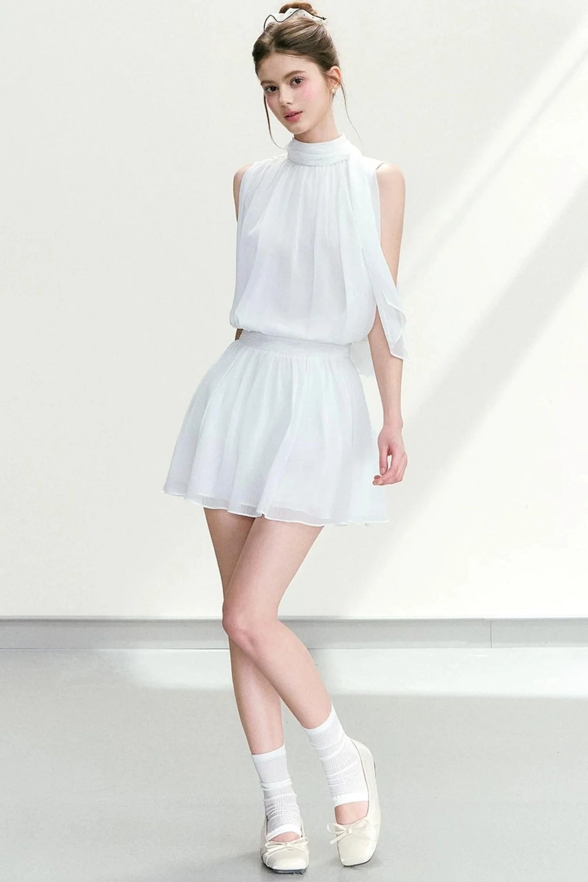 Chiffon Sleeveless Top and Skirt Set-Up
