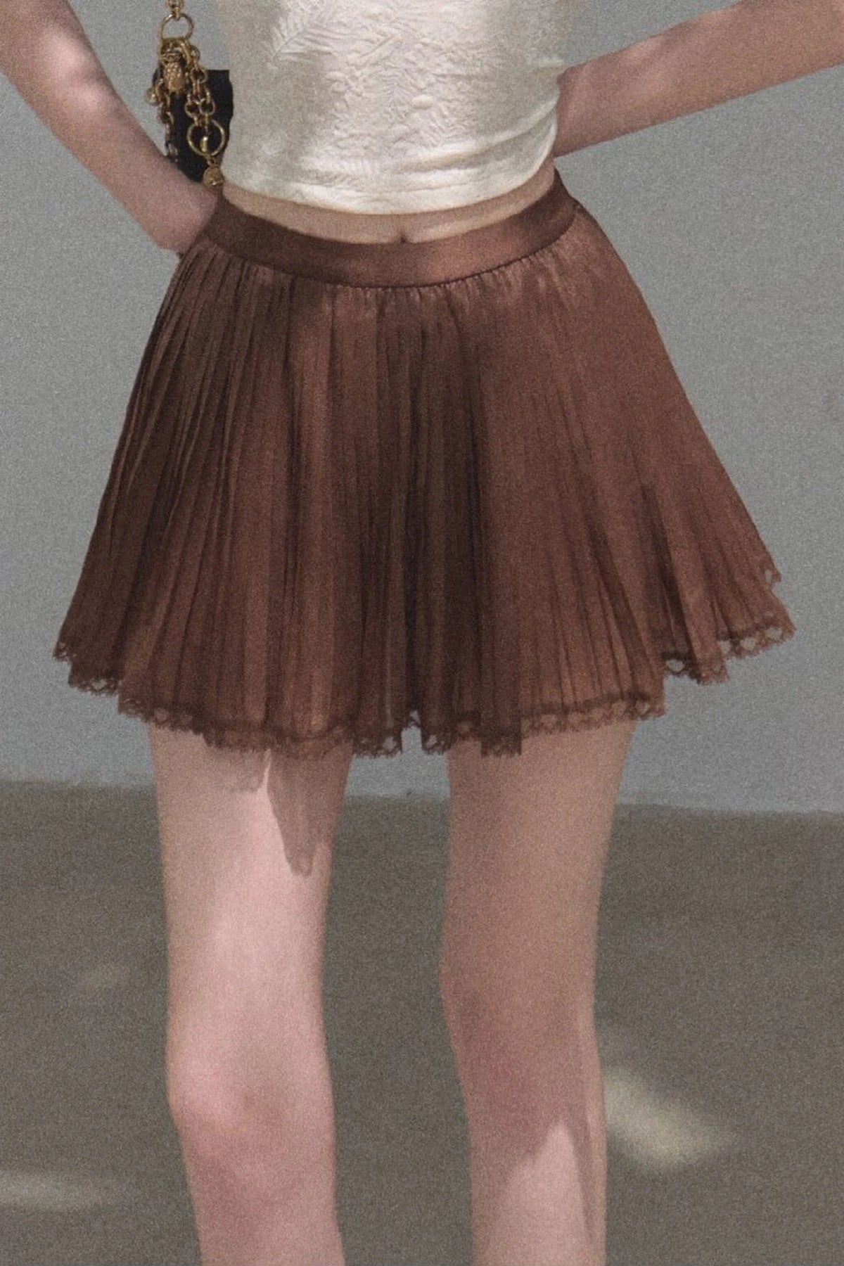 Chiffon Thin Lace Pleated Skirt
