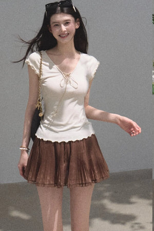 Chiffon Thin Lace Pleated Skirt