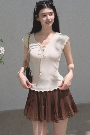 Chiffon Thin Lace Pleated Skirt